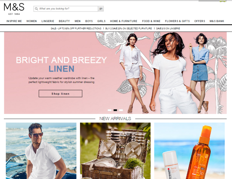 Marks and Spencer Website Homepage Blinkered Media Online Marketing